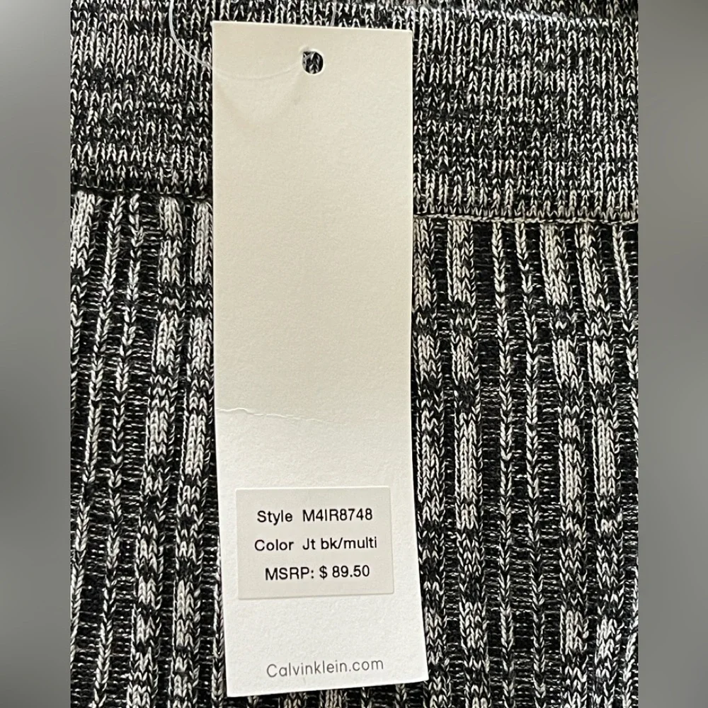 Calvin Klein NWT Black Gray and metallic Silver Ribbed Knit A-Line Midi Skirt